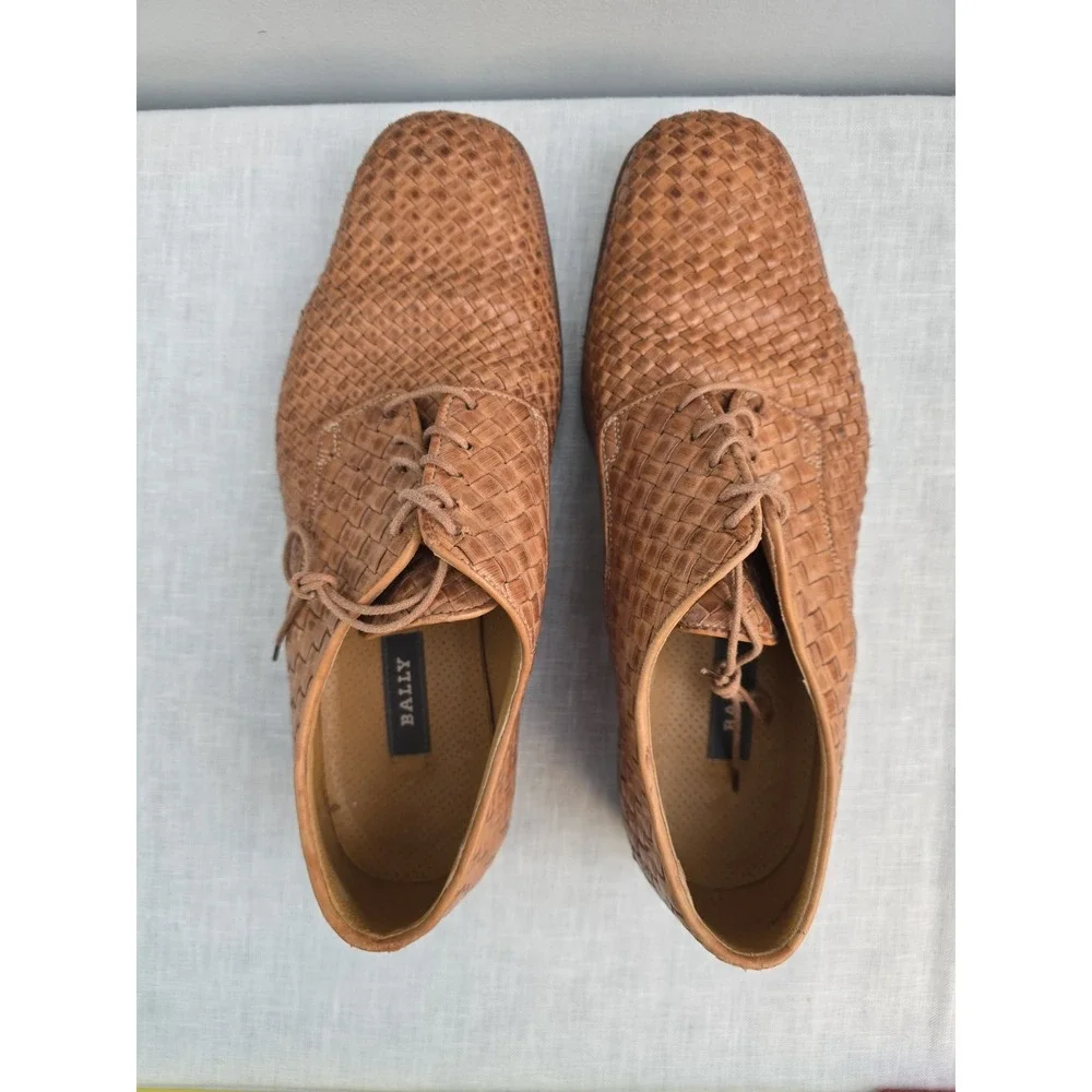 Bally Men's Woven Denaro Tan Derby Oxford Dress Shoes Size 11 D Made In Italy